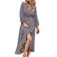 thumbnail image 1 of Vestido de manga larga con escote en V y vendaje en la espalda con estampado floral de primavera y otoño para mujer Fridja NMB4486, 1 of 9