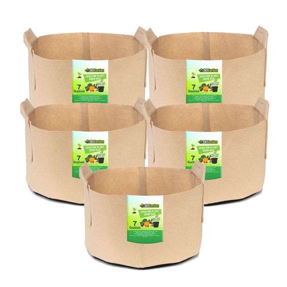 24/7 Garden 7-Gallon Grow Bags / Fabric Pots / Flower Planters (Tan) (5-Pack)