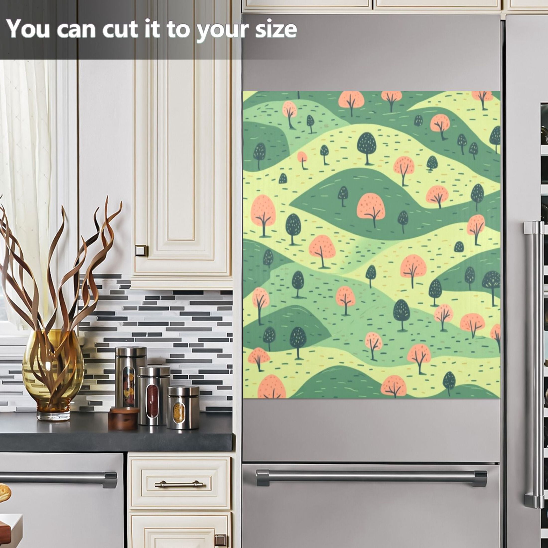 Dishwasher Magnetic Sticker 23x26 Inch Refrigerator Magnetic Sticker Washing Machine Magnetic Sticker Kitchen Panel Magnetic Sticker Home Decor Green Cartoon Hill