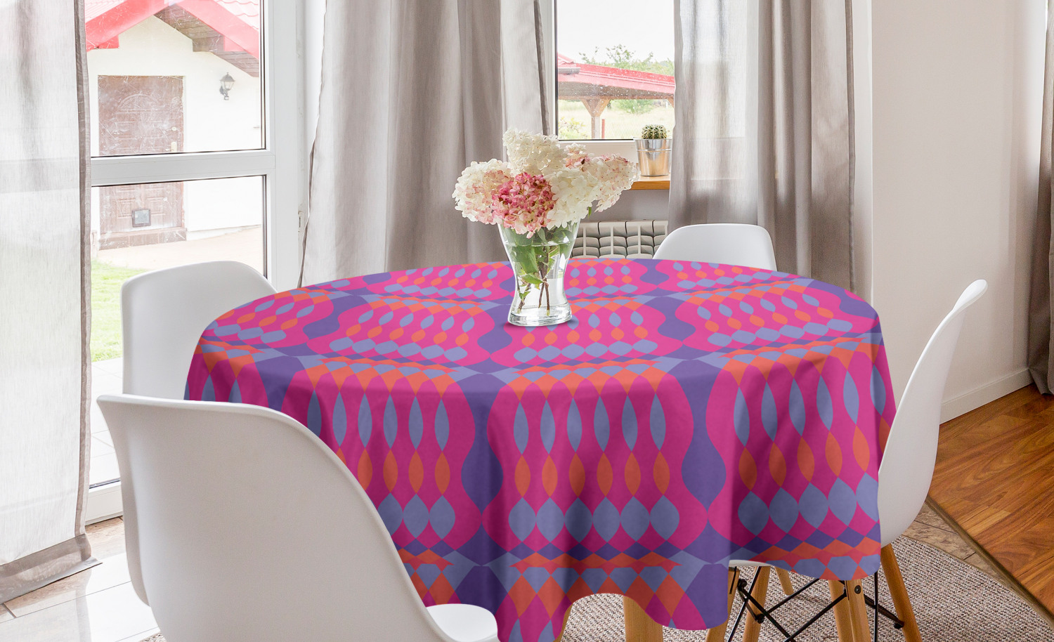 Round Table Covers Patterns Abstract Round Tablecloth, Colorful Pattern of Oval and Diamond, Circle ...