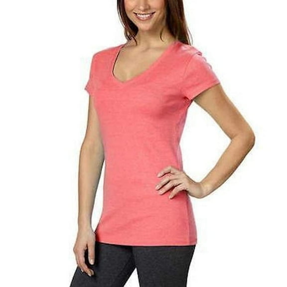Kirkland Signature Women's Cotton V-Neck T-Shirt (Coral, X-Large)