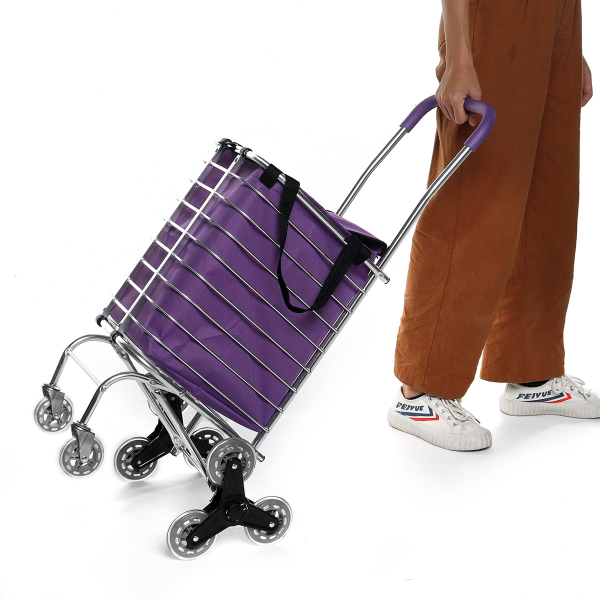 Heavy Duty Stair Climber Grocery Shopping Cart Trolley Basket with Wheels, Folding Utility Cart ...