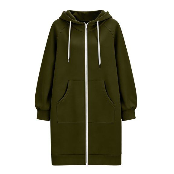 Zip up Long Sleeve Hoodies for Women, Oversized Tunic Tops for Women Athletic Women Workout Jacket with Pocket Airport Travel Outfit Plain Sweatshirt,Blackish Green,L