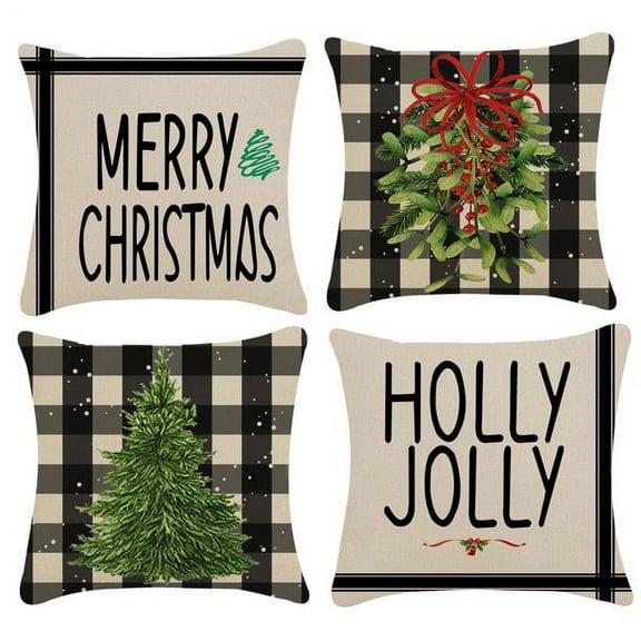 Christmas Pillow Covers Decoration Farmhouse Buffalo Check Plaid Throw Pillow Covers Great Gift for Christmas 18" x 18" Set of 4