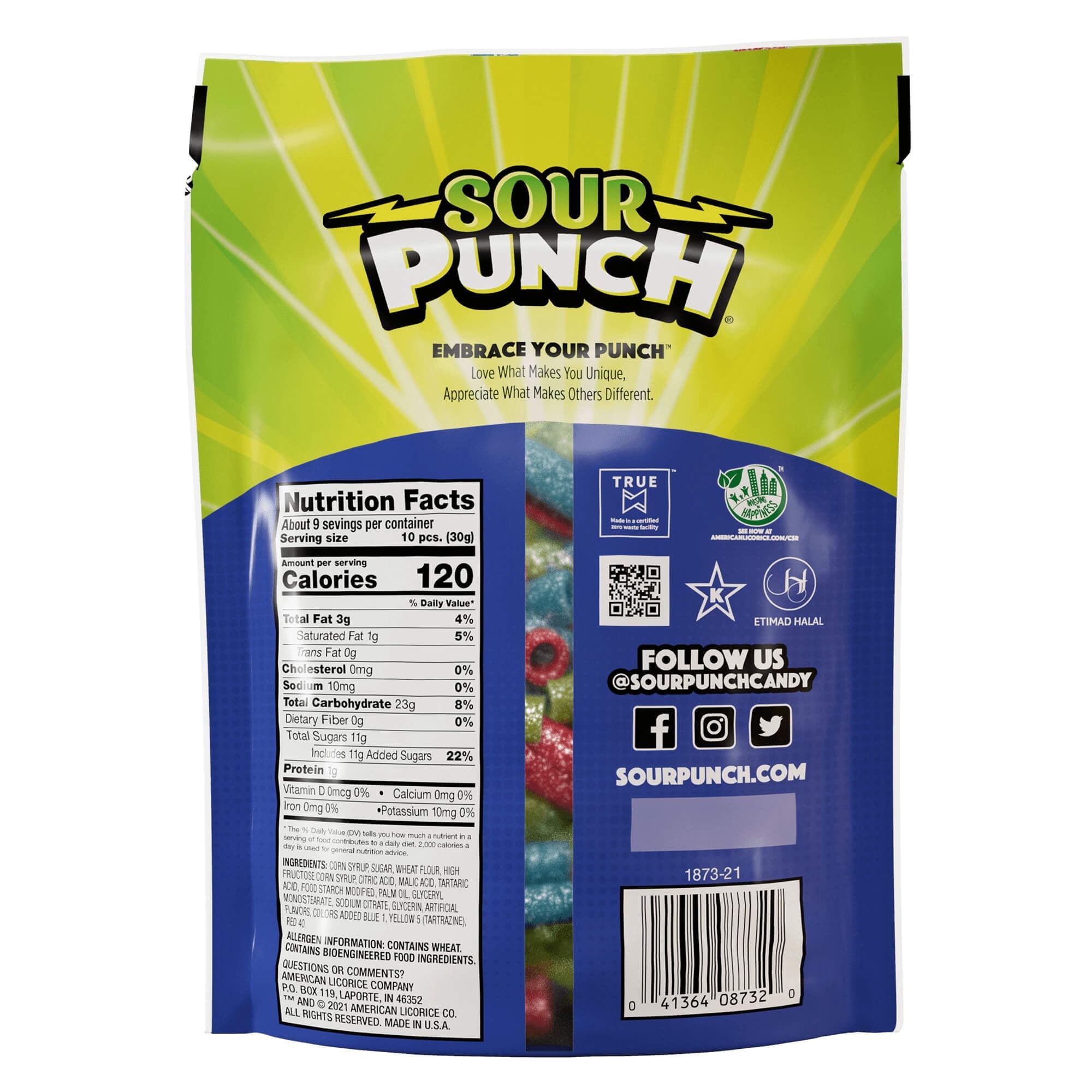 Sour Punch Bites Assorted Flavors Candy, 9 oz Resealable Bag-3pk, With Olive Green Bowl By ValueNest