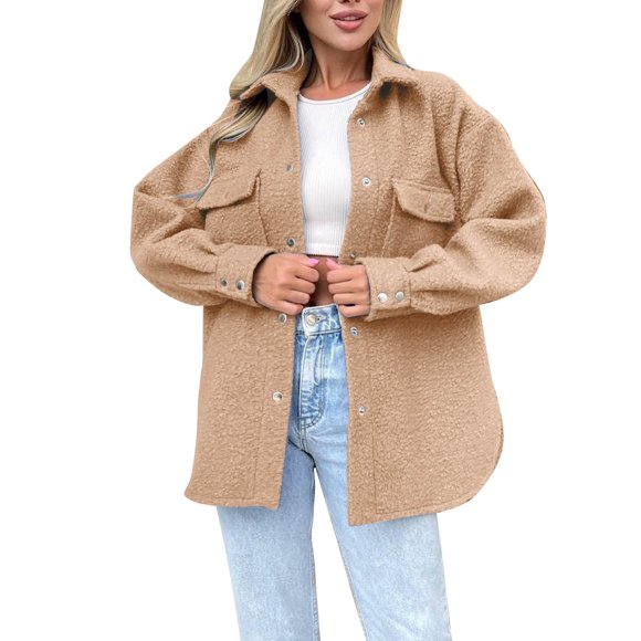 WEIYLL Vestes pour Femmes Chemise Surdimensionnée Boutonnée Longue Surchemise Poches Kaki Vêtements pour Femmes Taille P