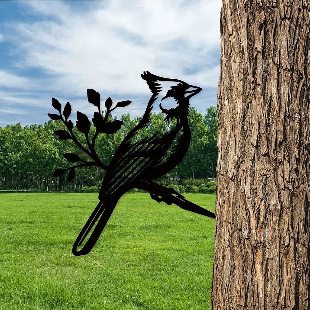 Metal Bird Garden Decor Bird Garden Stakes Decorative Black Statue Sculpture Cardinal Gifts Figurines Silhouette Yard Art Insert Home Decor for Outdoor Tree Patio Housewarming 11.8x11.8inch DIY
