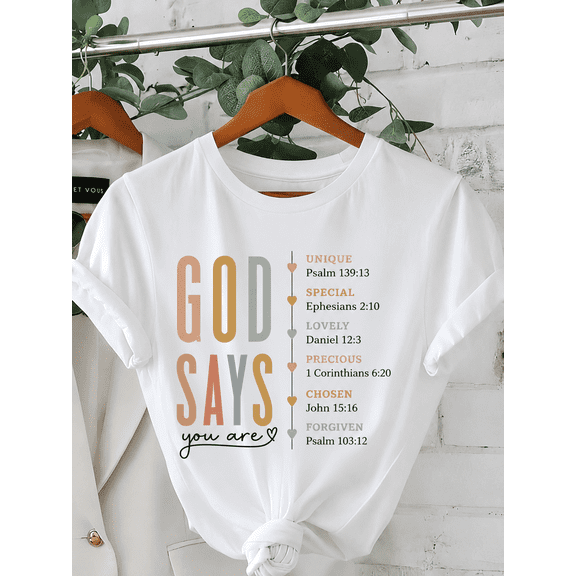Women's Christian Faith Graphic T-Shirt, Inspirational Bible Verse Print Casual Crew Neck Short Sleeve Tee, Church Shirt Gift for Mom, Wife, Sister, Daughter