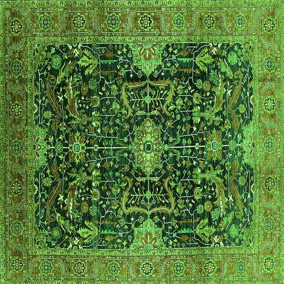 Ahgly Company Indoor Square Oriental Green Industrial Area Rugs, 3' Square
