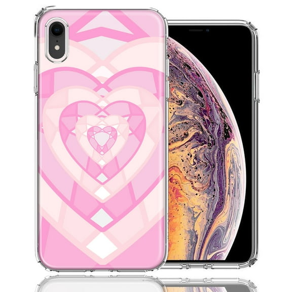 MUNDAZE For Apple iPhone XR Pink Gem Hearts Design Double Layer Phone Case Cover