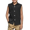 thumbnail image 2 of FAHXNVB Boys Sleeveless Button Down T-Shirts Summer School Uniform Lapel Cotton Linen Comfortable Shirts Solid Color Casual Tees Tops with Pocket 3-14 Years, 2 of 8