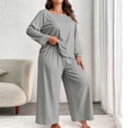 thumbnail image 2 of Byworldtasic Womens Plus Size Lounge Set 2 Piece Outfits Sweatsuits Tracksuit Long Sleeve Baggy Wide Leg Pant Sets, 2 of 7