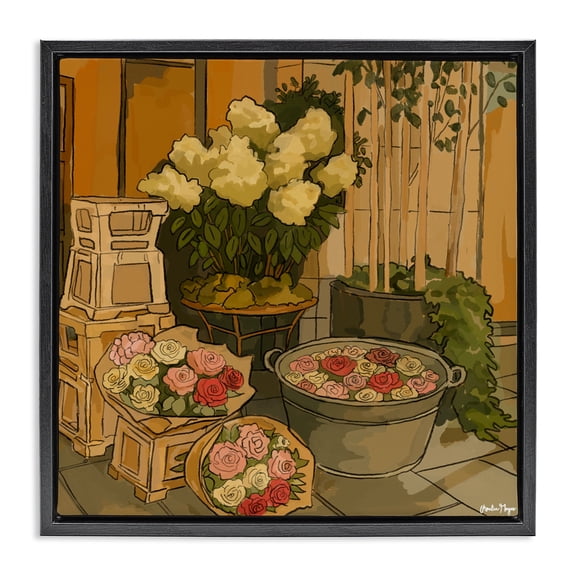 Stupell Industries Southwestern London Town Flowers Black Floating Frame Canvas Art, 18 x 18, by Amelia Noyes