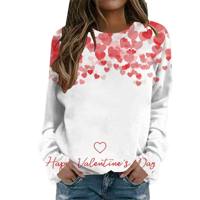Gibobby Tops Mujeres Casual Sudadera con capucha sin capucha con estampado del día San Valentín informal con cuello redondo para mujer (Beige, XXXL)