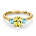 thumbnail image 3 of Gem Stone King 18K Yellow Gold Plated Silver Canary Mystic Topaz and Swiss Blue Topaz Engagement Ring for Women | 1.20 Cttw | Oval 7X5MM | Gemstone November Birthstone | Size 9, 3 of 6
