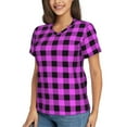 thumbnail image 2 of Vsdgher Purple Black Buffalo Plaid Women Shirts V Neck Short Sleeve Tops T-Shirt Basic Tees, S to 3XLLarge, 2 of 5