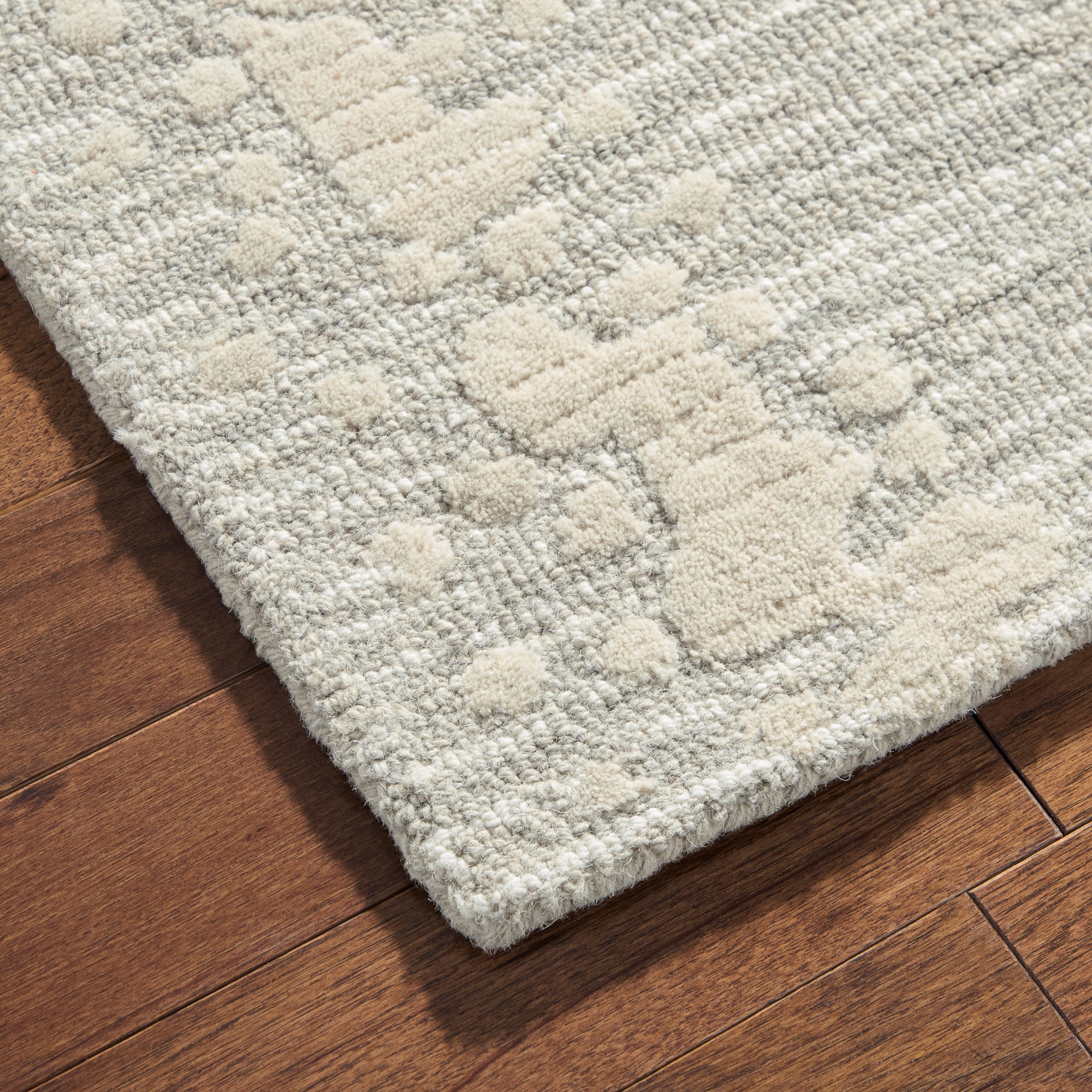 NICOLE MILLER NEW YORK Mod Weave Abstract Knotted Texture Handcrafted Area Rug, 100% Wool Rug, Light Grey, 9'x12'