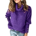 thumbnail image 2 of Gvmfive Women's Roll Neck Solid Long Sleeve Buttons Casual Knit Sweater, 2 of 3