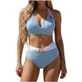 thumbnail image 2 of Trajes de baño para mujer traje de baño de bikini para mujer traje de baño de bikini con tirantes de color sólido con almohadilla para el pecho y correa para el cuello sin soporte de acero negro 2XL, 2 of 6