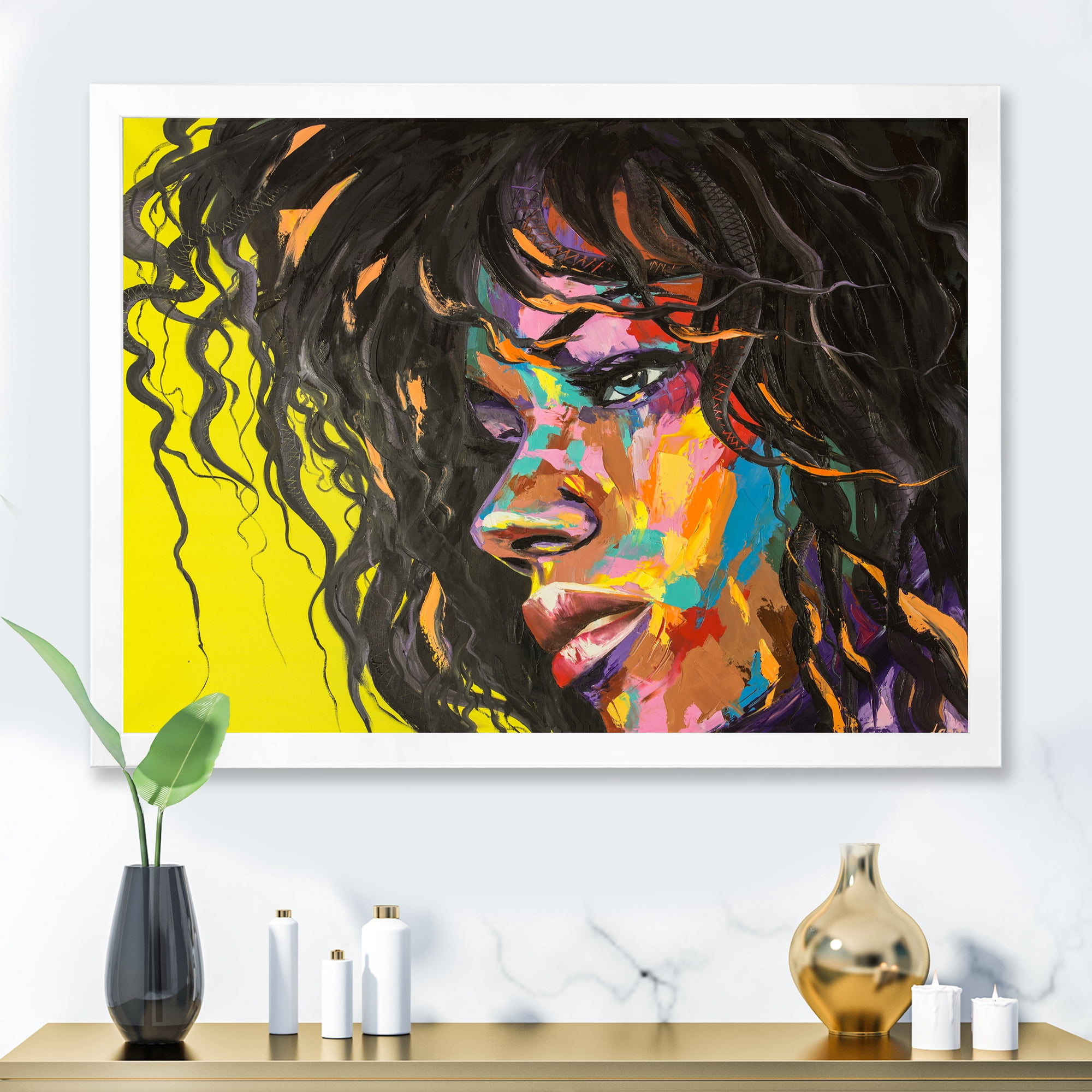 Designart 'Abstract Colorful Fantasy Portrait Of A Young Woman I' Modern Framed Art Print