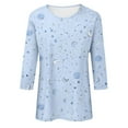 thumbnail image 4 of Womens 3/4 Sleeve Tops Floral Print Short Sleeve Crew Neck Tee Shirts Tshirts Casual Spring Summer Clothes (2XL, Light Blue), 4 of 4