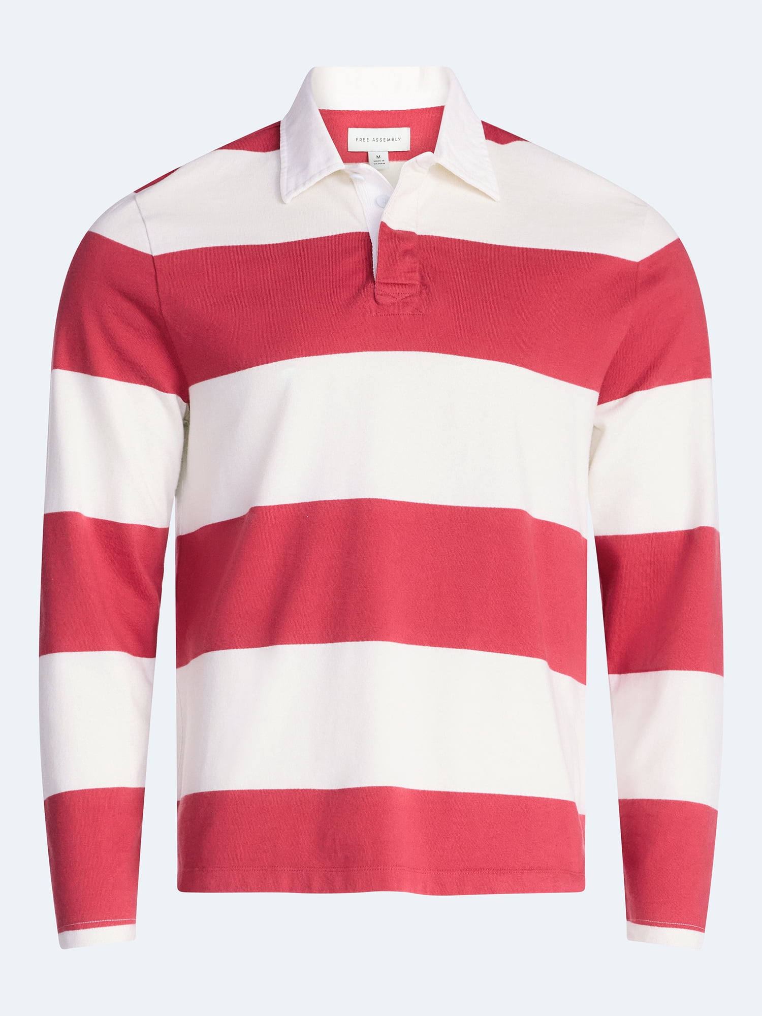 Free Assembly Men's Striped Cotton Rugby Shirt with Long Sleeves, Sizes S-3XL