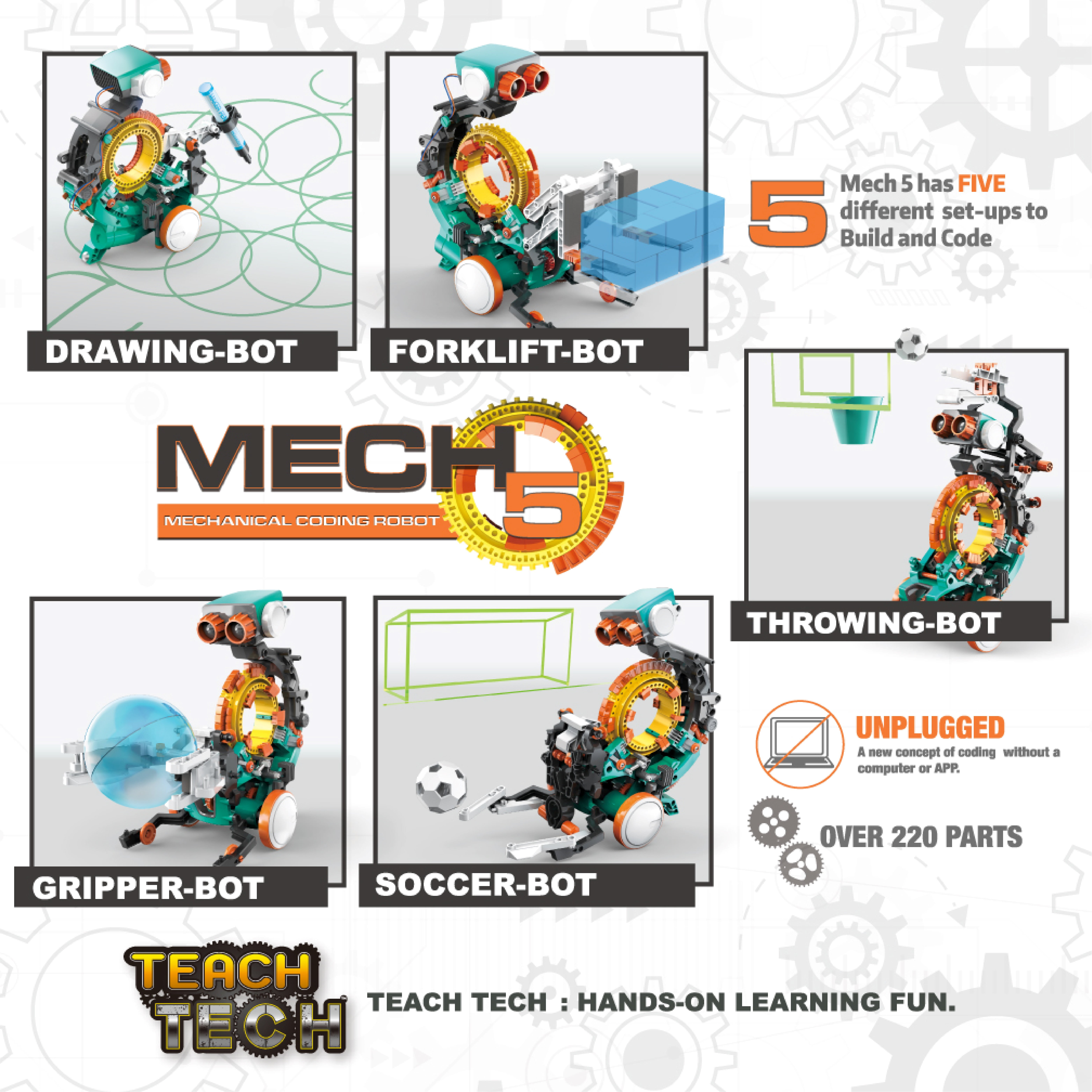 Teach Tech Mech-5 Programable Mechanical Robot Coding Kit, Stem Educational Toys