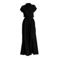 thumbnail image 5 of Womens Casual Two Piece Outfit Short Sleeve Collared Shirt High Waist Wide Leg Pants with Pockets Solid Color Loungewear Set Black S(S), 5 of 7