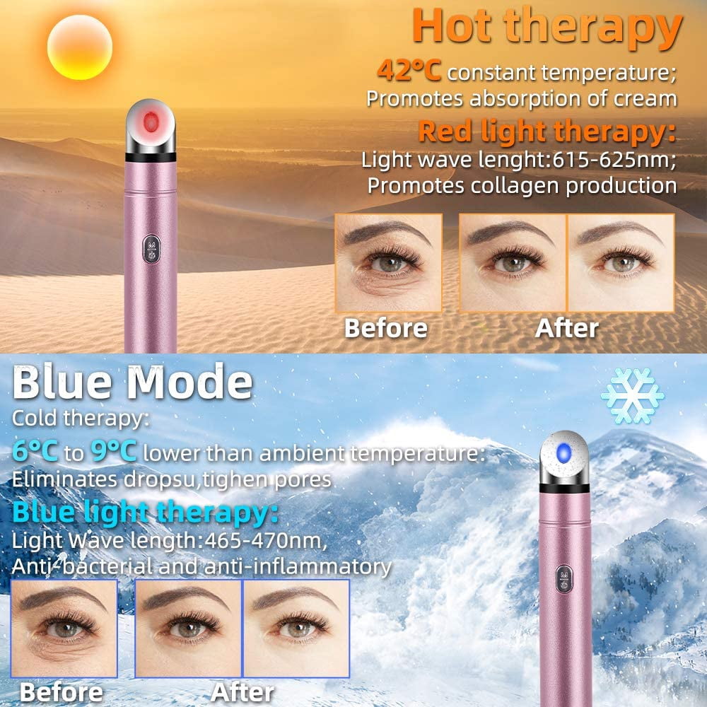 Hot and Cold Eye Massager, Eye Facial Massager Wand with 42芒聞聝 Heated Sonic Vibration Massage for Eyes Dark Circles Anti-, USB Rechargeable Anti-aging Eye Roller,Pink,F77099