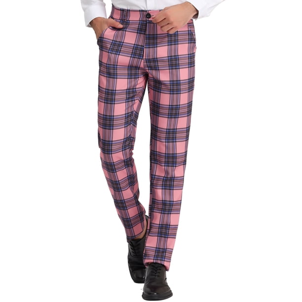 Pantalones de vestir informales para hombre Lars Amadeus a cuadros rosa azul marino S