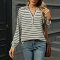 thumbnail image 6 of Drses Womens Long Sleeve Striped Shirts V Neck Button Up Sweater Casual Loose Basic Tops Trendy Fall Clothes, 6 of 8