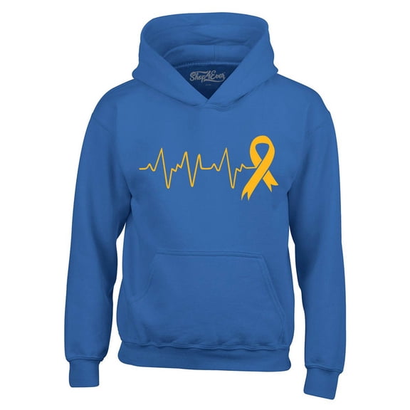 Shop4Ever Men's Heartbeat Gold Ribbon Hooded Sweatshirt Hoodie XX-Large Royal Blue
