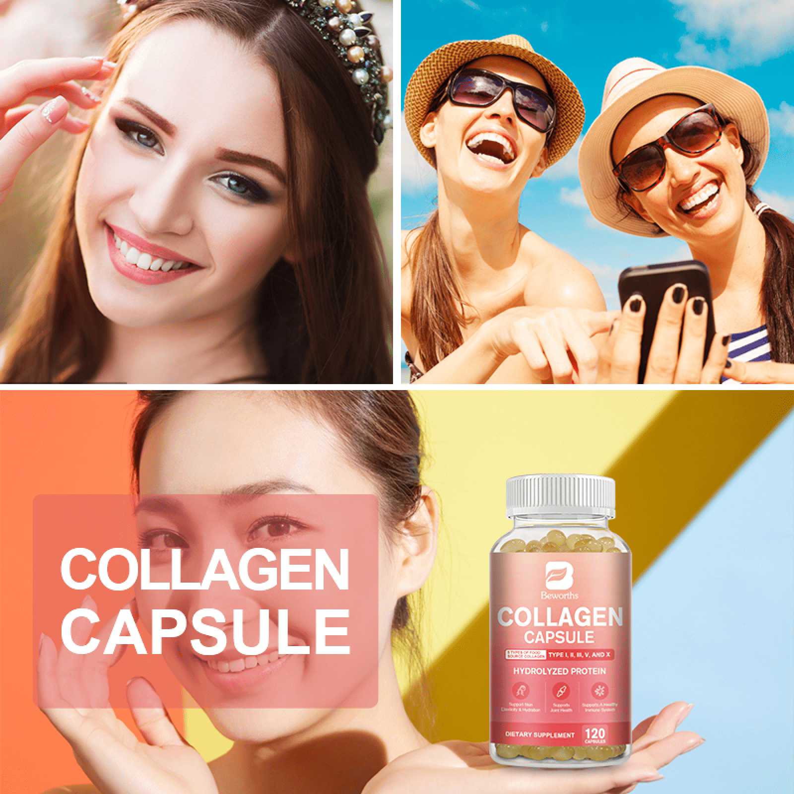 (2 Pack) Multi Collagen Capsules, with Hydrolyzed Collagen Type I, II, III, V, X for Hair, Skin, Nail & Joint Support, 120 Capsules