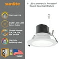 thumbnail image 2 of Sunlite 6" LED Commercial Recessed Round Downlight Fixture, Power Selectable 13W/19W/27W, 3000 Lmns, CCT Switch 27K/30K/35K/40K/50K, 90 CRI, Dimmable, Title24 Compliant, ETL Listed, 2 of 10