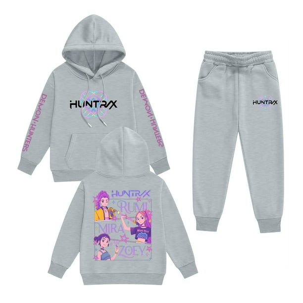 Pop cazadora para niña Demo-n Hunters Boys Girls Fashion Hooded Sweatshirt Set Streetwear Soft Comfortable Long Sleeve Hoodie for Daily Wear Spring Fall Winter (Gray)