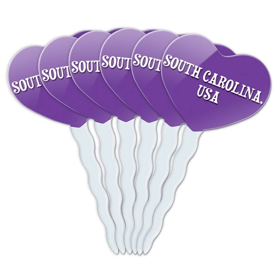 South Carolina USA Heart Love Cupcake Picks Toppers - Set of 6