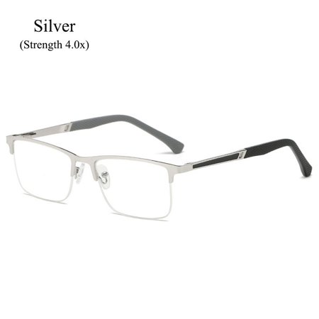 Metal Half Frame Flexible Anti Glare/Eye Strain/UV Anti Blue Light Computer Eyeglasses Business  Eyewear Reading Glasses for Men SILVER STRENGTH 4.0X