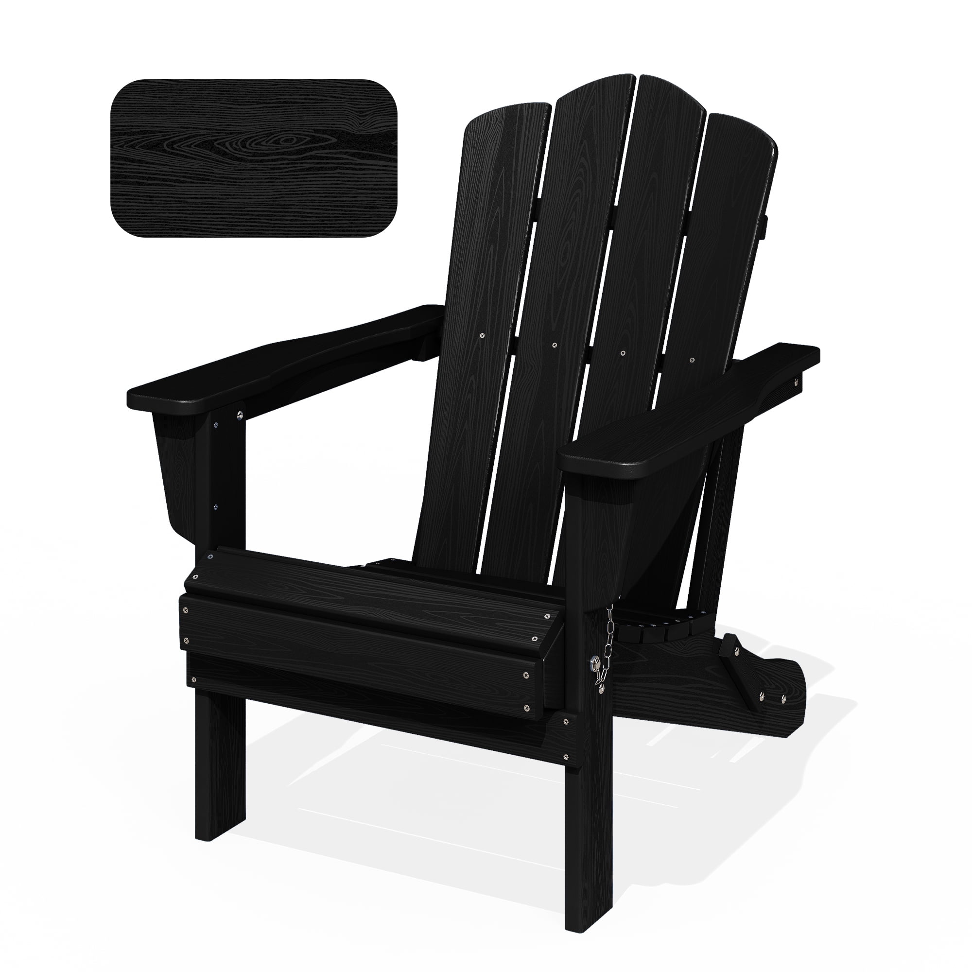 FUNDAZE HDPE Adirondack Chair, Foldable Weather-resistant Outdoor Chair for Patio, Poolside, Garden, Yard, Black