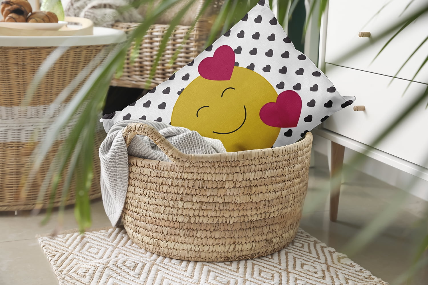 20" x 14" Simply Daisy Love Emoji Polyester Indoor/Outdoor Pillow, Dark Gray Qty 1