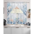 thumbnail image 2 of Coastal Coral Kitchen Curtains Sets 36 Inch Length with Valance, Blue Ocean Starfish Turtle Watercolor Swag Valances and Tiers Curtain Set Drapes Swag Curtains for Living Room, Bathroom, Bedroom, 2 of 6