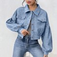 thumbnail image 2 of WTOBBY Women's Casual Corduroy Jacket Single-breasted Coat, Comfortable and Trendy Ribbed Fabric Jacket for Everyday Casual Style,Light Blue L, 2 of 5