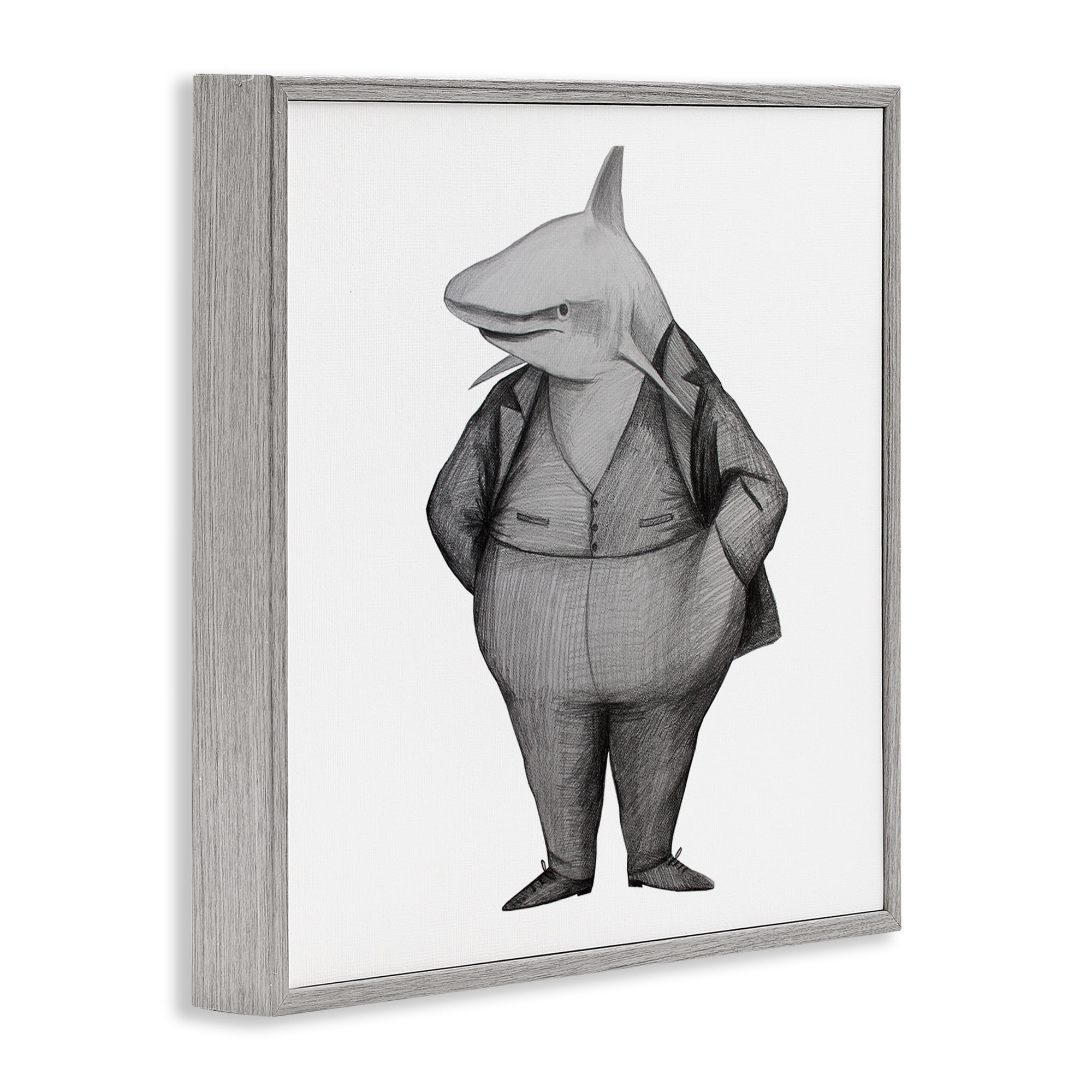 Stupell Industries Shark In Suit Drawing Gray Framed Giclee Art, design by Violeta Vollmer