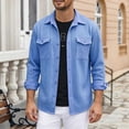 thumbnail image 5 of DPTALR Men's Casual Solid Color Turndown Collar Long Sleeve Shirt with Pockets,Blue,Big and Tall Men XXL, 5 of 8