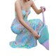 thumbnail image 4 of TRKIYQC Chic mujeres Boho Floral Maxi vestido Sexy cuello en V vendaje Spaghetti Strap Split vestido largo verano playa fiesta vacaciones ropa de calle TRKIYQC moderno, 4 of 9