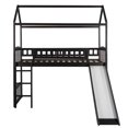 thumbnail image 4 of CITYLE Wood Twin House Loft Bed with Slide, Pitched Roof and Guardrails, Twin Loft Bed for Adults, Teens, Boys and Girls, Twin Slide Bed Frame for Bedroom, Espresso, 4 of 8