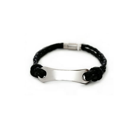 Men's Stainless Steel Double Leather Braid ID Bracelet, 8.5