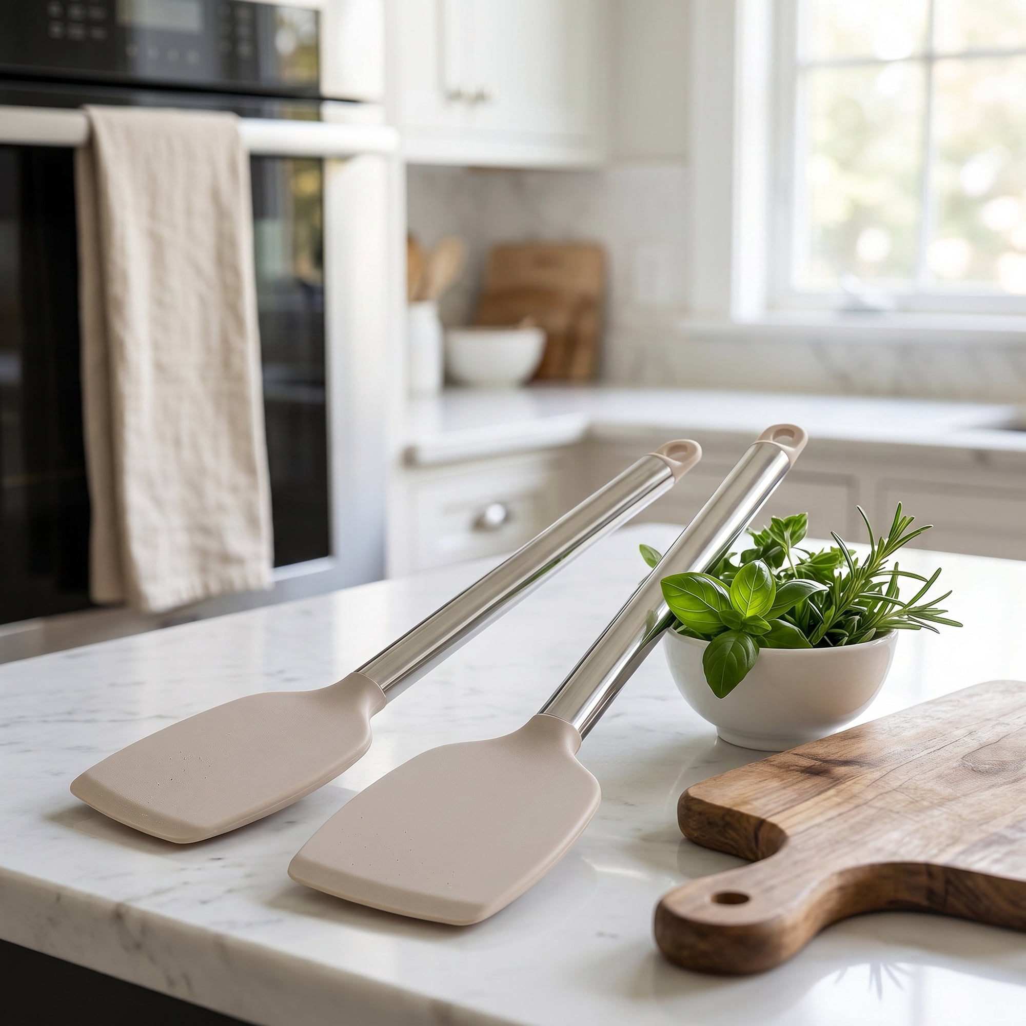 Unique Bargains Silicone Spatula Set, Kitchen Utensils with Rubber Tips Khaki 13.4x3 in