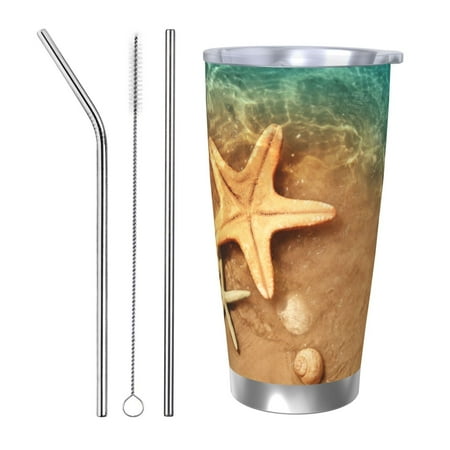 

Zeuib Starfish And Seashell 1 Printed 20oz Stainless Steel Insulated Car Cup Stainless Steel Thermal Cup Vacuum Insulated Leak-proof Travel Mug Cup-Straw Three-piece Set