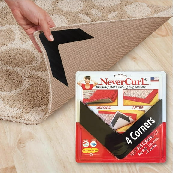 NeverCurl Best V Shape Design Rug Corner Gripper to Instantly Stops Corner Curling - Safe for Wood Floors - For Indoor & Outdoor Rugs - Carpet / Rug Tape - Not An Anti-Slip Pad - Rug Grip