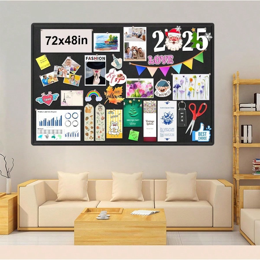 Large Bulletin Board Foldable 72x48 Inches Cork Board Alternative Large Felt Board Decorative Pin Board For Wall Foldable Photo Board SelfAdhesive Vision Board With 36 Pushpins Black